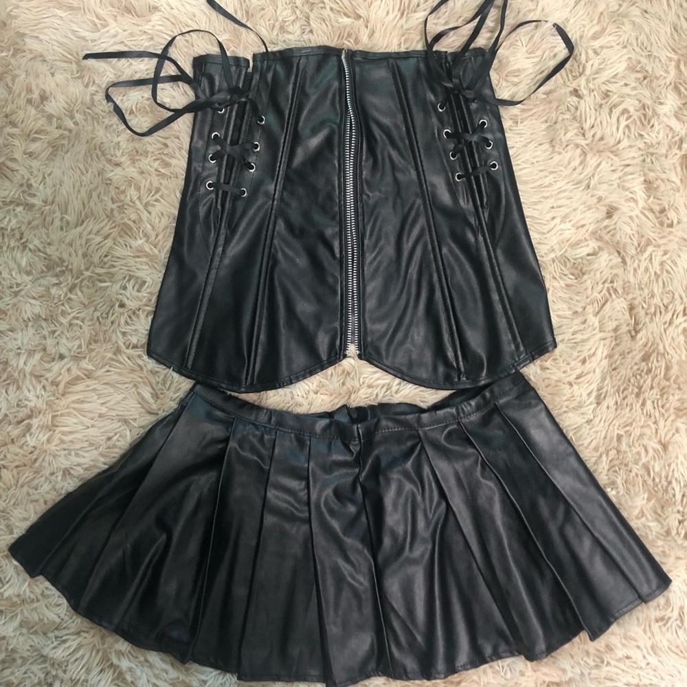 Steampunk Faux Leather Corset and Matching Zipper Skirt